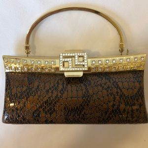 Croc Small Black Brown Bag with Gold & Rhinestones